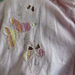 Erika  Size Large Pink‎ Short Sleeve Shirt Butterfly Button Up Linen Blend  VTG Photo 6