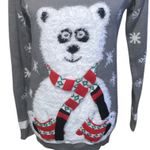Derek Heart  Sweater Women’s L Fuzzy Polar Bear 3D Scarf & Mittens Photo 2