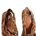 Tory Burch Killian Brown Leather Strappy Woven Cork Platform Wedge Sandals 9.5 Photo 4