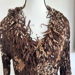 Agora Brown Tan Ruched Ruffled Blouse Size M Photo 2