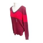 Arizona Jeans Arizona Jr. Plus Size 2X Cable Knit Sweater V-Neck Colorblock NWT Cabernet Red Photo 2