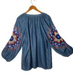 ZARA  Embroidered Chambray Tunic Balloon Sleeve Size M BOHO Peasant Ethnic Photo 1
