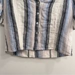 Drew Cropped Blue Stripe Linen Blend Shirt Photo 3