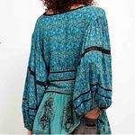 Free People Luna Scarf Print Tunic In Ocean Blue Oversized XS Photo 2