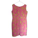 Vintage 100% Linen Pink & Green Floral Shift Dress Size 12 Karen Warren Photo 2