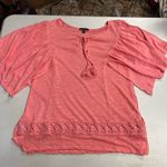 cupio  Women’s Coral Peach‎ Linen Blend Embroidered Boho Gypsy Top Size Medium Photo 7