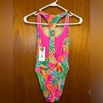 Hurley NWT BAHIA CHEEKY RACERBACK ONE PIECE ELECTRIC PINK Photo 3