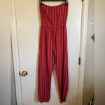 Drew 🌞Anthro Emerson Red Striped Linen Blend Strapless Split Leg Jumpsuit Photo 9