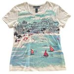 Karen Scott Beach Ocean Boat Scene Bedazzled Scenery Casual T-Shirt Women's Sz S Photo 0