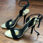 Brian Atwood Black Catania Strappy Heels gold ankle strap buckle stiletto Photo 0