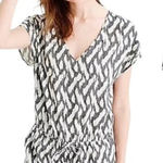 J.Crew Linen Blend Short Sleeve Romper w/ pockets in Black White Ikat Print, XS Photo 0