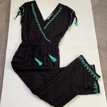 Soft Surroundings jumpsuit Black Turquoise embroidered accents Womens Size XSP Photo 2