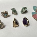 Lot Of 4 Clip On Screw On Earrings 1 Ceramic 2 Enamel 1 Rhinestone Photo 0