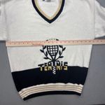 Vintage Quantum Sportswear Medium Tennis Sweater V Neck White Black Gold Knit Photo 9