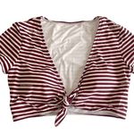 Michael Kors  Bikini Shirt Medium Ruby Stripe Tye Front Plunging Neck Padded Cups Photo 0