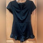 Bebe Ruffle Hem V-Neck Short Sleeve Stretch Satin Romper Jet Black Size 4 Photo 7