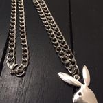 Stainless Steel Curb Chain Necklace with Bunny Silver Photo 0
