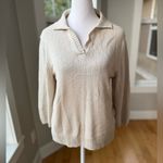 Vintage 90s Carolyn Taylor Essentials Ivory Cream Collared Sweater Size Medium White Photo 3