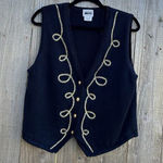 Leslie Fay Vest Cardigan Vintage Navy Blue Gold Embroidered Nautical Fall Knit Photo 0