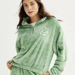 Mighty fine  Green Quarter Zip Embroidered  Fleece Sweatshirt & Pants set Small Photo 0