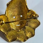 Creepy Clown Pin Brooch Gold Tone Enamel Hat Ruffled Red Collar Smiling Vintage Photo 1