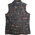 Chico's Vtg 1990s Dark Blue Denim Sleeveless Embroidered Embellished Vest 1 M Photo 0