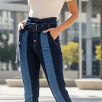 Honey Punch  High Waisted Contrast Cotton Jeans with Belt Size S Preowned Photo 0