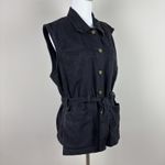 Vintage 90s Denim & Co Denim Vest Womens Large Black Belted Button Up Pockets L Photo 4
