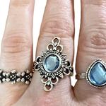 Lot of 3 Silver Tone Blue Teardrop, Floral & Oval Cabochon Size 6.25 Rings Photo 4