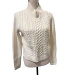 Loft  Cable chunky Knit Cropped Sweater Nylon Acrylic Wool Mock Neck White S NWT Photo 1