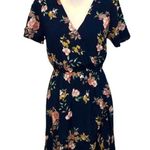 Xhilaration NWOT Navy Blue Floral Faux Wrap Surplice Dress New Photo 1