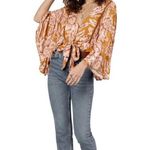 BAND OF THE FREE Libby Gold Floral Bell Sleeve Cropped Top Button Up NWT Small Photo 2