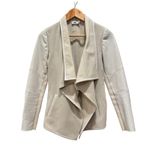 Vince Drape Front Wool Jacket Lamb Leather Sleeves XS Neutral Coat Minimalist White Photo 1