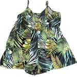 SheIn  size 2XL green Hawaiian print romper faux wrap front adjustable straps EUC Photo 0
