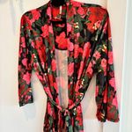 Body Touch Women's Red Floral Black Lace Silky Robe & Mini Slip Set Size Medium Photo 6