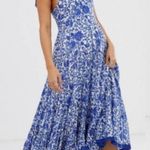 Free People Kikas Blue And White Floral Tie Shoulder Maxi Dress Size Medium Photo 0