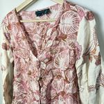 Tahari 100% Linen Blouse Womens S Botanical Tropical Puff Sleeve Beach Resort Photo 2