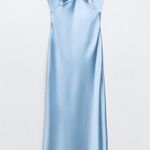 ZARA  maxi dress satin baby blue midi party wedding date evening bodycon slip Photo 8