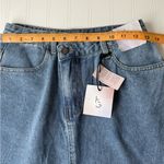 Happily Grey NWT Womens 3/25 Denim Skirt Crossover Waist Raw Hem Midi Jean Slit Blue Size undefined Photo 5