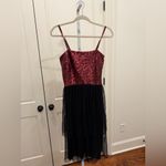 Dress the Population  Kady Dress Womens Size S Merlot Red Sequin Midi Tulle Dot Photo 1