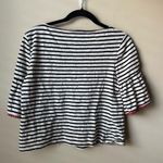 W5  Black & White Striped Red Contrasting Bell Sleeve Trim Blouse Womens Size S Photo 3