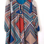 Gibson Latimer NEW NWT  Blue Red Scarf Print Boho Peasant 3/4 Sleeve Blouse Small Photo 0
