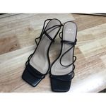 H by HALSTON Wizards Vegan Women 8.5 Black Leather Strappy Stiletto Heel Sandals Photo 6