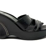 Stuart Weitzman black leather wedge slides, made in Spain, size 8.5AA Photo 1