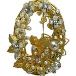 Vintage Designer Original By Robert Faux Pearl & Crystal Brooch/Pin Gold Photo 0
