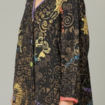 Staley Gretzinger VTG‎ Egyptian Print Art Jacket Black Gold Tencel S/M Size 00 Photo 0