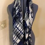 Vintage 70s Scarf Shawl Abstract Blue Gray White Flowy 40” x 40” Korea Photo 1