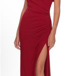 La Femme  Notched Off‎ Shoulder Ruched Fitted Dress In Red Size 0 Style 28389 Photo 0