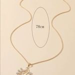 Rhinestone Flower Pendant Necklace Pearl Accent Long Chain Statement Gold Photo 3
