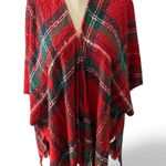 Forever 21 + Plaid Red Green Tartan Women's Poncho size OSFM Photo 0